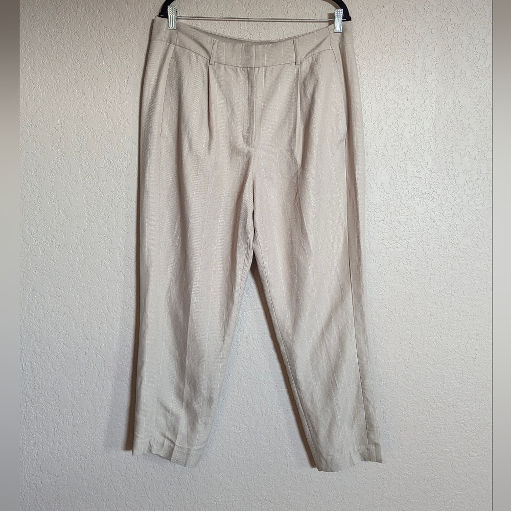 Express Women's Size 14R High Rise Ankle Beige Slim Straight Leg Dress Pants